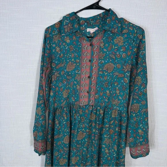 Boemo Maxi Dress –‎ Teal Floral Boho Prairie Style – Size medium petite - Picture 5 of 11